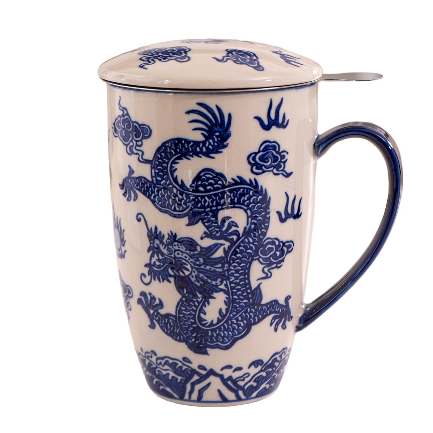 Urban Tokyo Tea Mug With Lid and Stainless Steel Infuser For Loose Leaf Tea Bag Tea Cup 15oz Porcelain Hot Beverage Everyday Use Home Office
