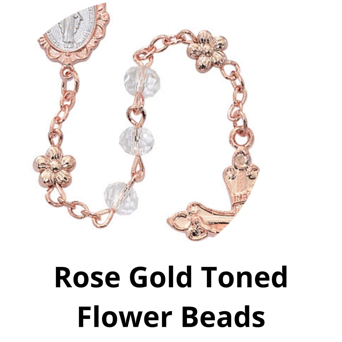 McVan Rose Gold Toned Catholic Rosary with Miraculous Medal Centerpiece, Religious Gift for Girls