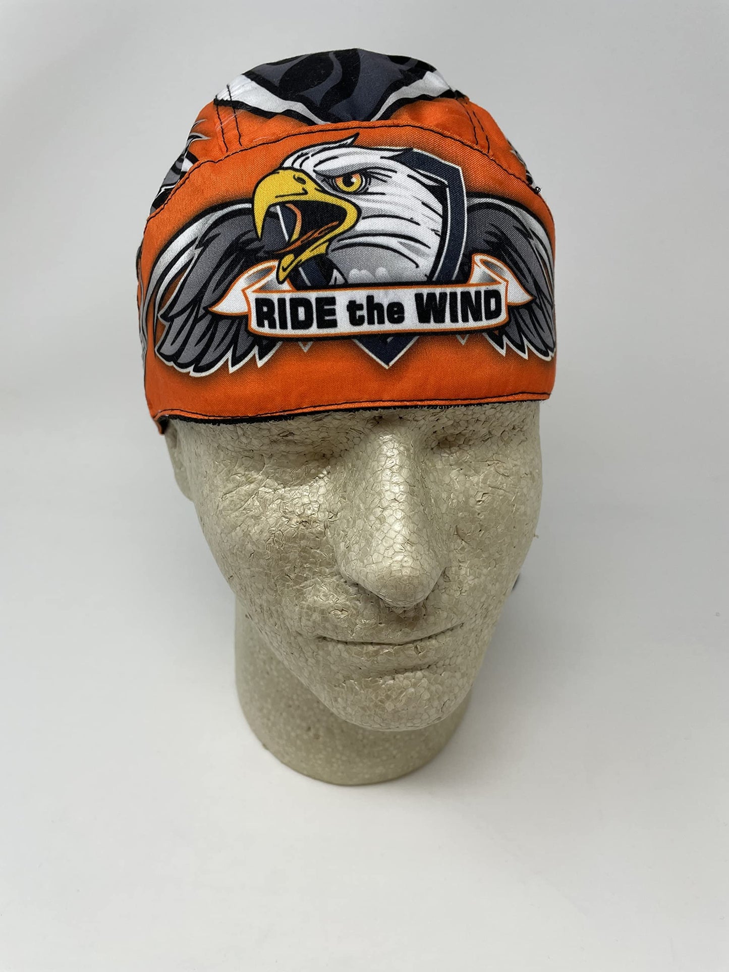 Platinum Biker Doo Rag Durag Headwrap Black Orange Yellow American Eagle Wings Ride The Wind Sweatband
