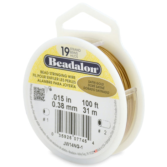 Beadalon 19-Strand Bead Stringing Wire, 0.015-Inch, Satin Gold, 100-Feet