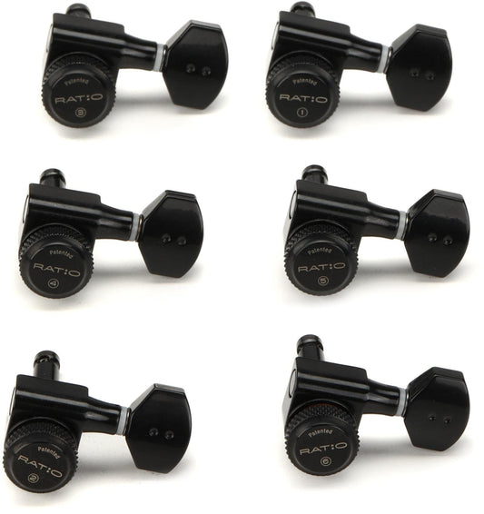 Graphtech - Graph Tech PRL-8721-B0 Ratio 6 In-Line Electric Guitar Locking Machine Heads - Mini Contemporary Style/Black Finish