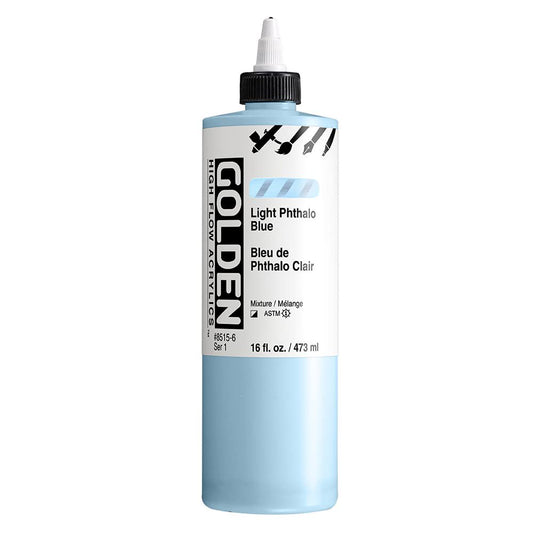 GOLDEN High Flow Acrylics, Light Phthalo Blue, 16 fl. oz. Bottle, Professional Acrylic Paint, Semi-Opaque