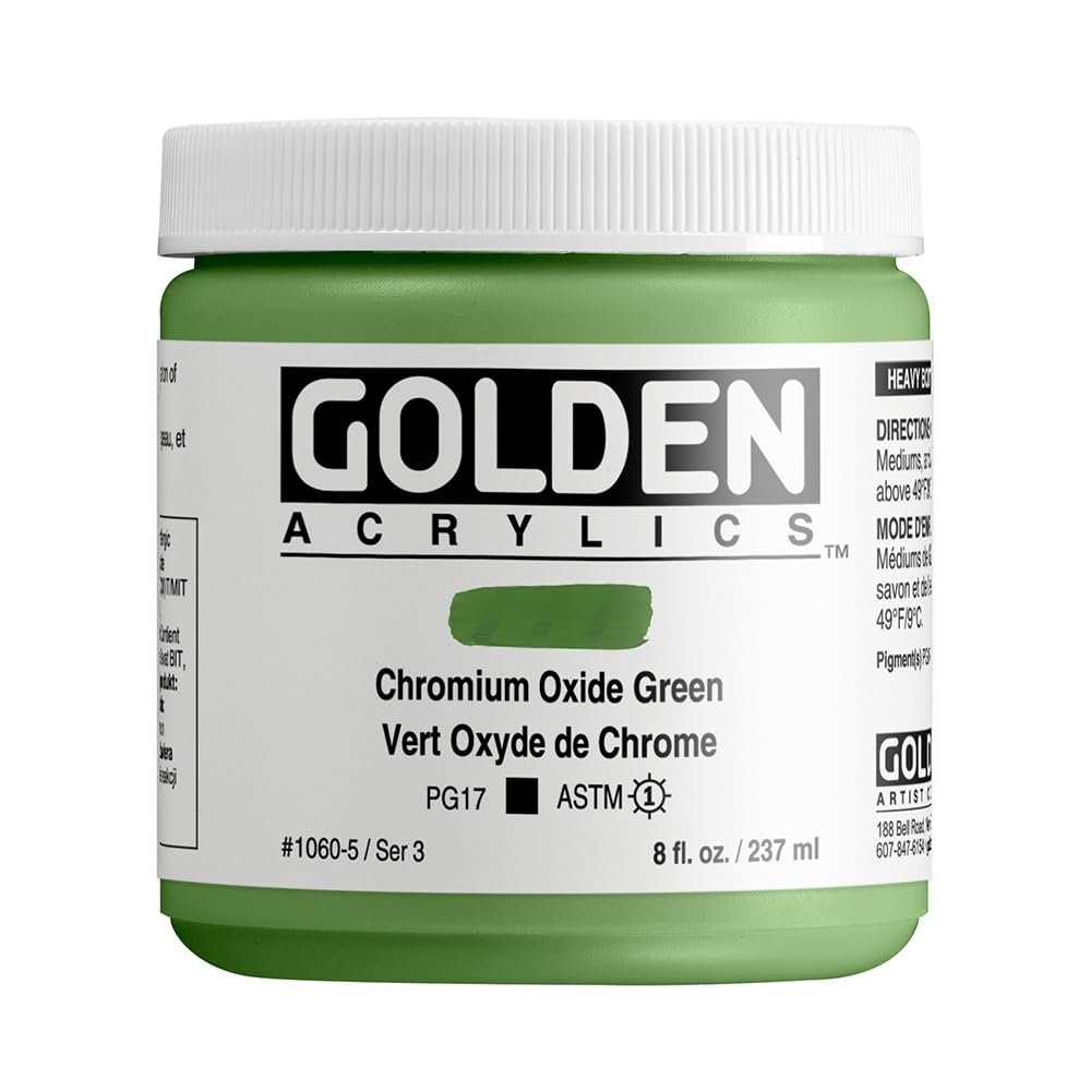 Heavy Body Acrylics by GOLDEN, Chromium Oxide Green, 8 fl. oz. Jar, Professional Acrylic Paint, Opaque