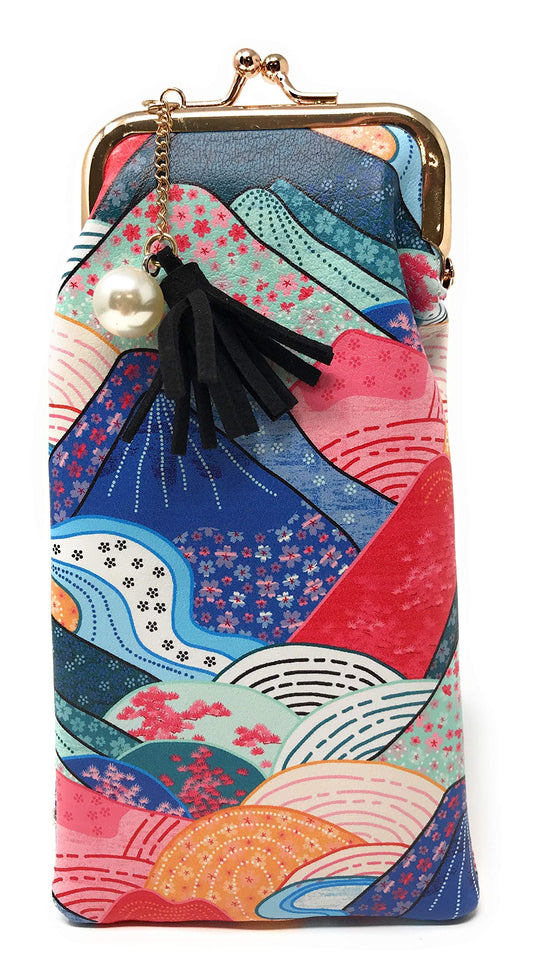 Eyeglass Case Japanese Kimono Pattern Mountains Cigarette Case, 7 Inches Long