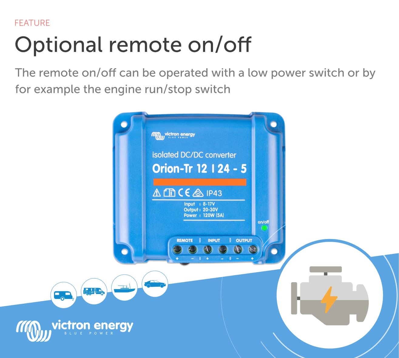 Victron Energy Orion-Tr DC to DC Converter - IP43 Protected - for Dual Battery Systems - Isolated