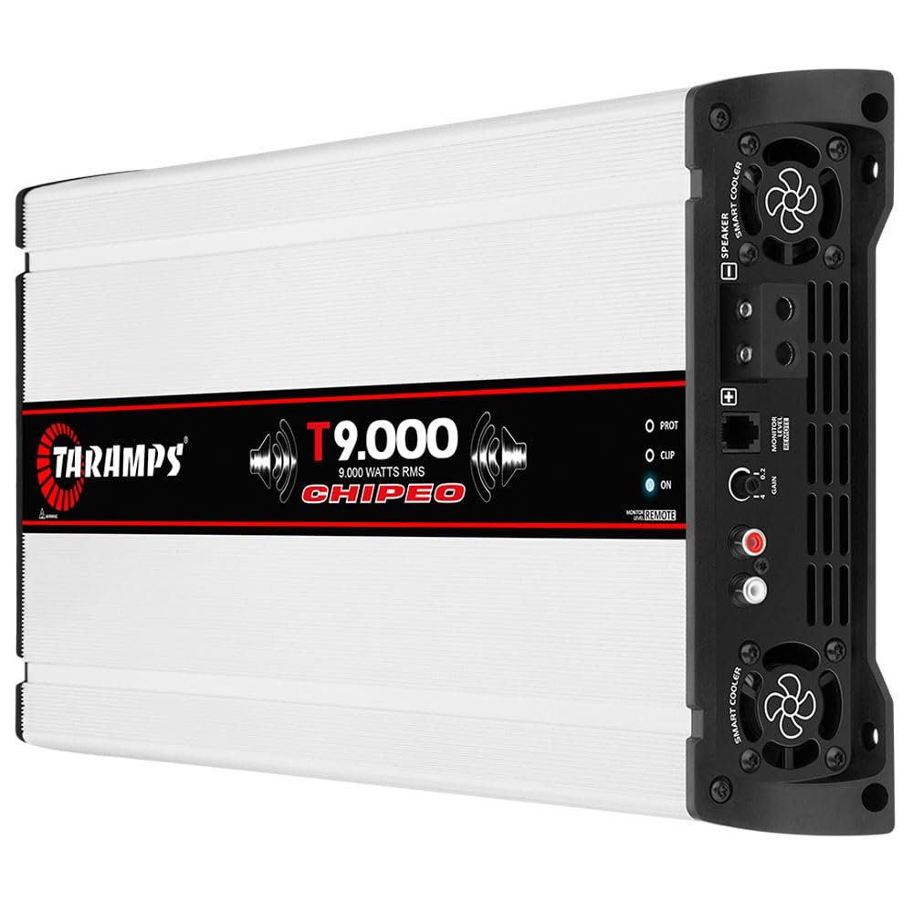 Taramps T 9.000 Chipeo 1 Ohm 9000 Watts Rms 12.6 Volts, Peak Power 11000 Watts Rms Monoblock Car Audio Amplifier - RCA Input Gain Control Smart Cooler