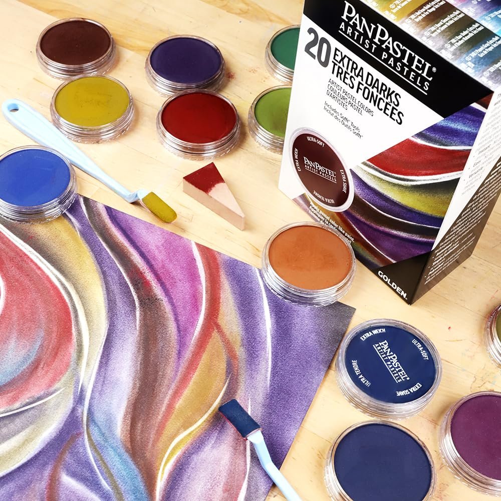 PanPastel Artist Pastels by GOLDEN, Extra Dark Shades Set, 20 Color, Professional Artist Pastels, Unique Pan Format (cake-like)