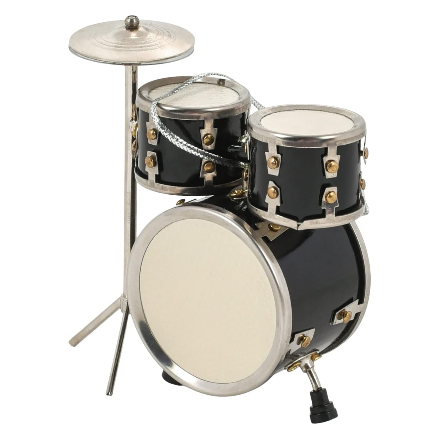 Broadway Gifts Co Polished Black Drum Set 3 inch Wood and Brass Hanging Ornament