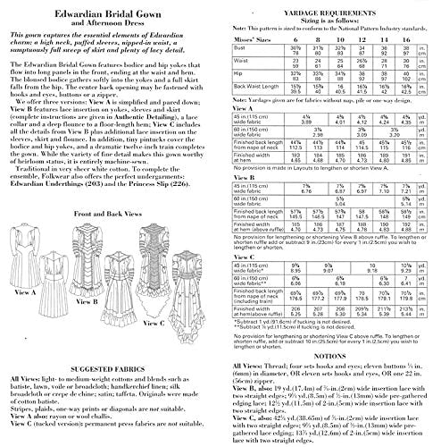 Folkwear Vintage Wedding Dress Edwardian Bridal Gown & Afternoon Dress #227 Sewing Pattern (Pattern Only)