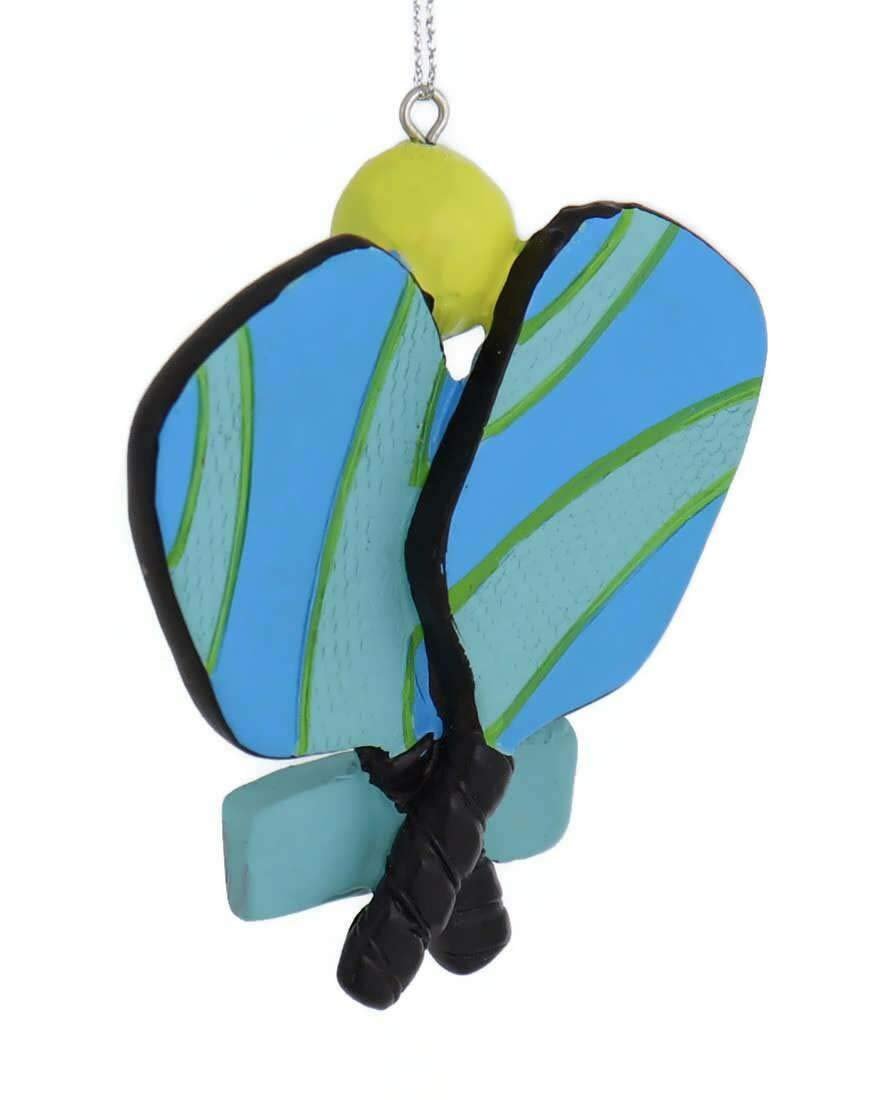 Bright Blue Green Pickle Ball Racket Ball 3.75 inch Resin Decorative Christmas Ornament