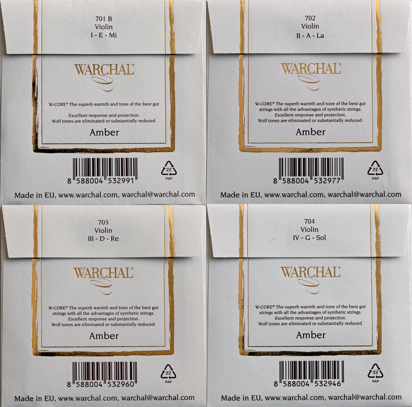 Warchal Amber Violin String Set with E Ball End