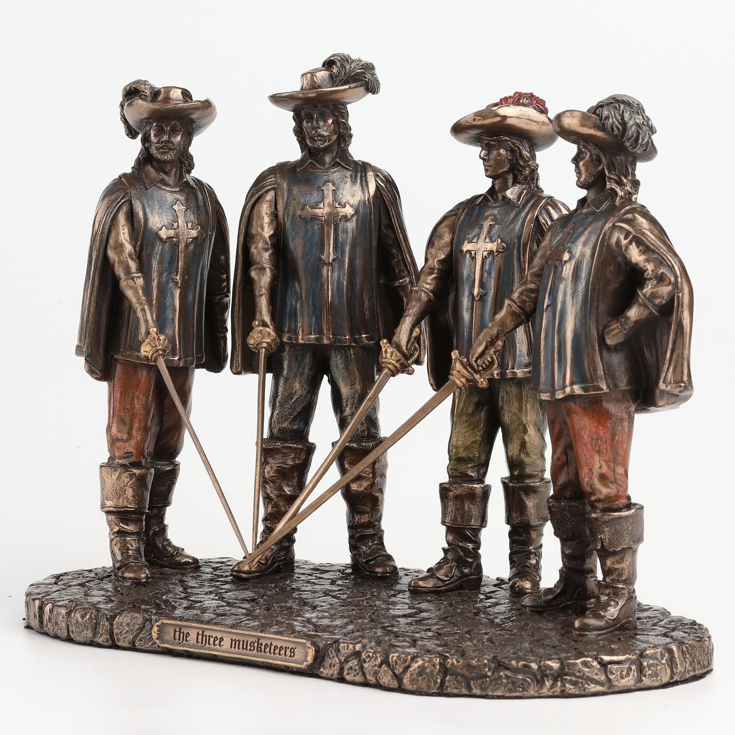 Veronese Design 7 7/8 Inch The Musketeers and D'artagnan All for One One for All Cold Cast Resin Bronze Finished Statue