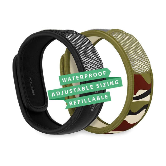 PARA'KITO Mosquito Repellent Bracelets + Refill Pellets Bundle | w/Peppermint Oil, Essential Oils | Hiking & Camping Accessories | Paraben Free, DEET Free - 2 Wristbands & 2 Refills
