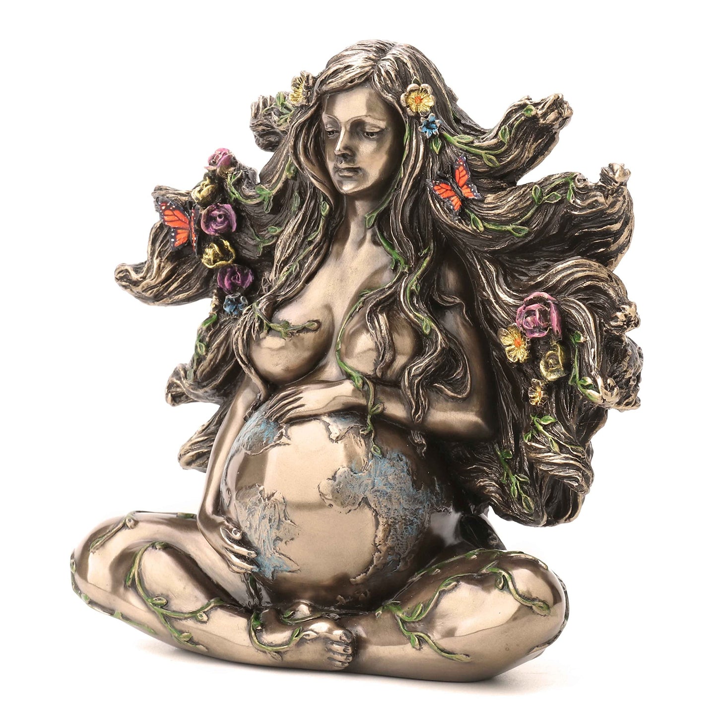 Veronese Design 4 3/4 Inch Sitting Pregnant Mother Gaia with Butterflies Cold Cast Resin Bronze Finish Sculpture