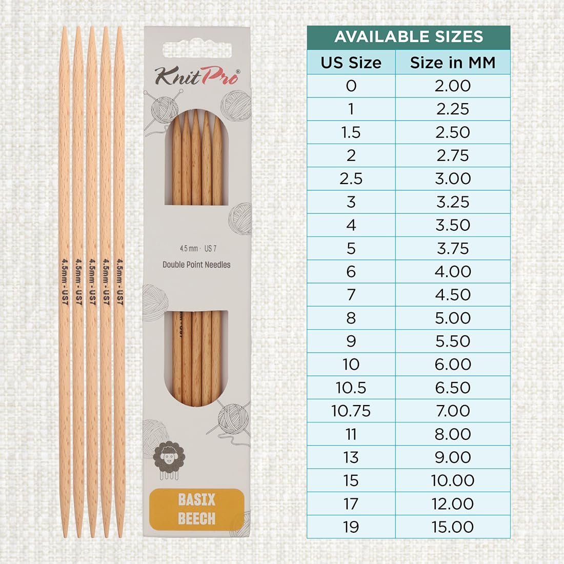 KnitPro Basix Beech Double Pointed Needles 8" (20cm)