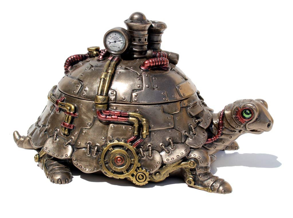 VERONESE Design 4 1/8" Tall Steampunk Tortoise Turtle Trinket Box Cold Cast Resin Statue Antique Bronze Finish Secret Box Statue