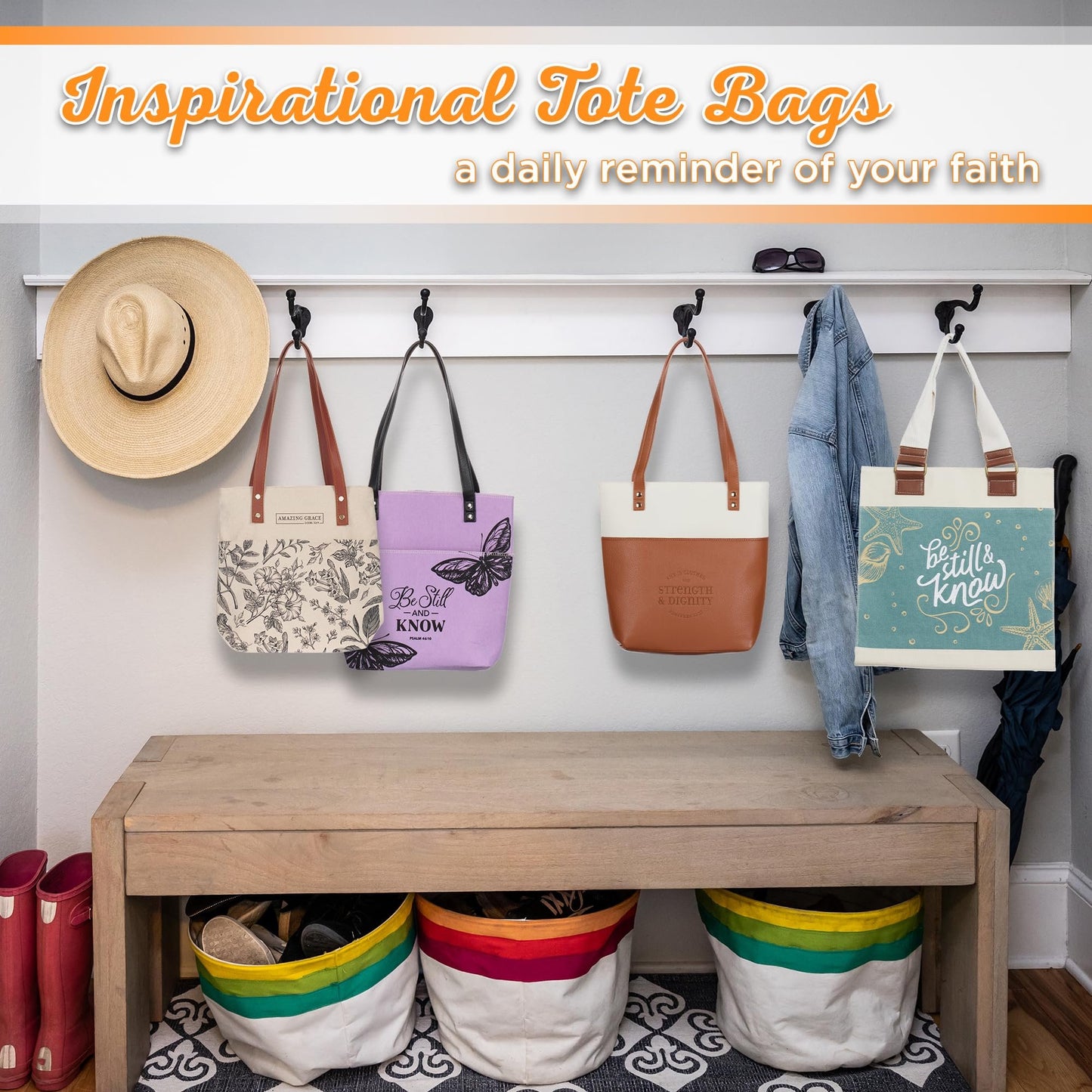 Christian Art Gifts Felt and Faux Leather Fashion Bible Cover Tote Bag with Inspirational Scripture, One Size