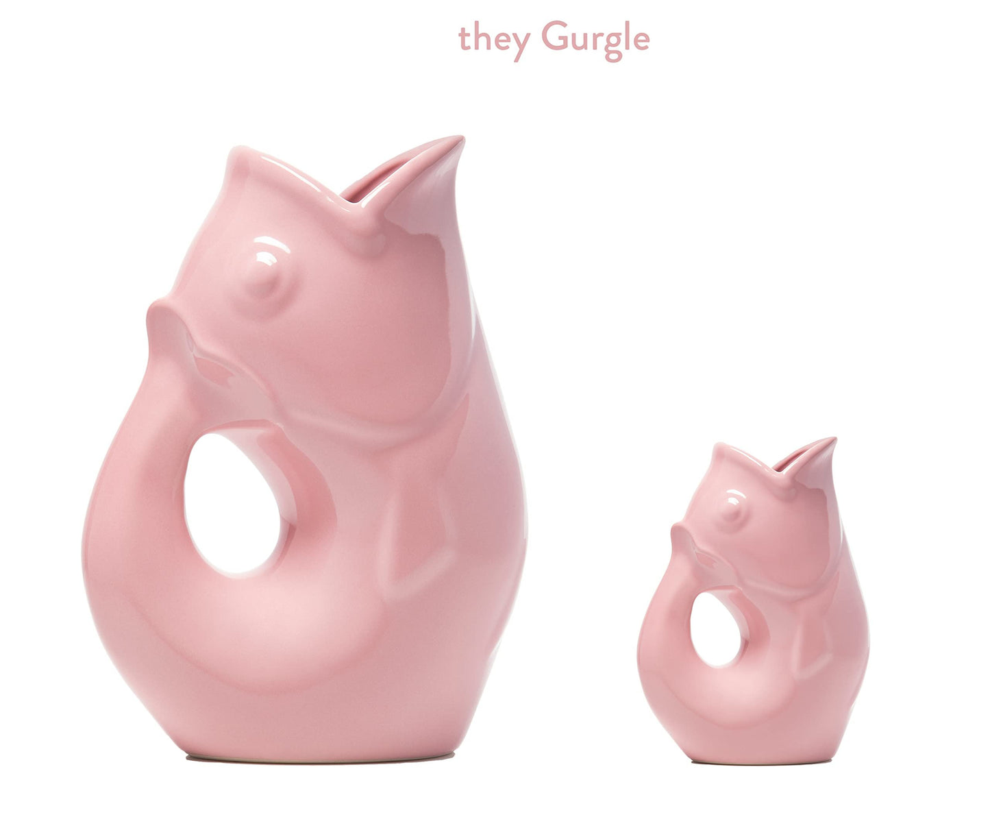 Gurgle Pot Fish Pitchers - Set of 2, Pretty Pink. Large and Baby GurglePot - Perfect Together