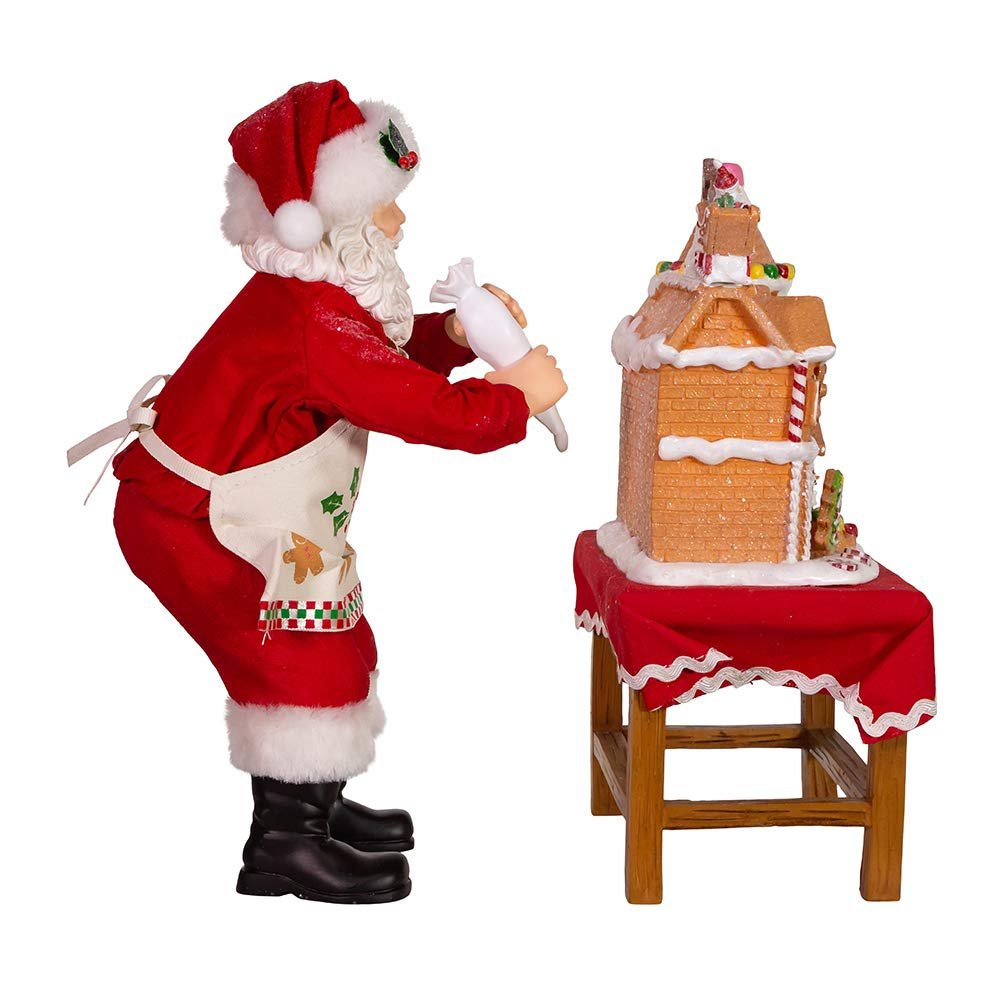 Kurt Adler 10.5-Inch Battery-Operated Fabriche Santa Decorating LED Gingerbread House Table Piece (JEL1203)
