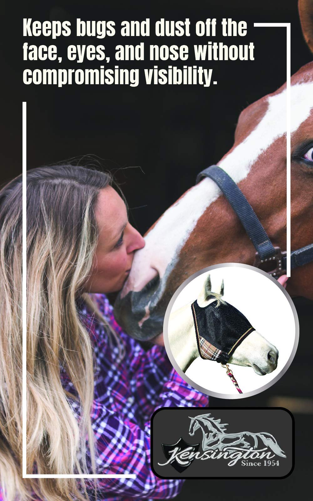 Kensington UViator CatchMask Horse Fly Mask with Web Trim UV Eye Protection Mask for Horse - XL, Kentucky Blue