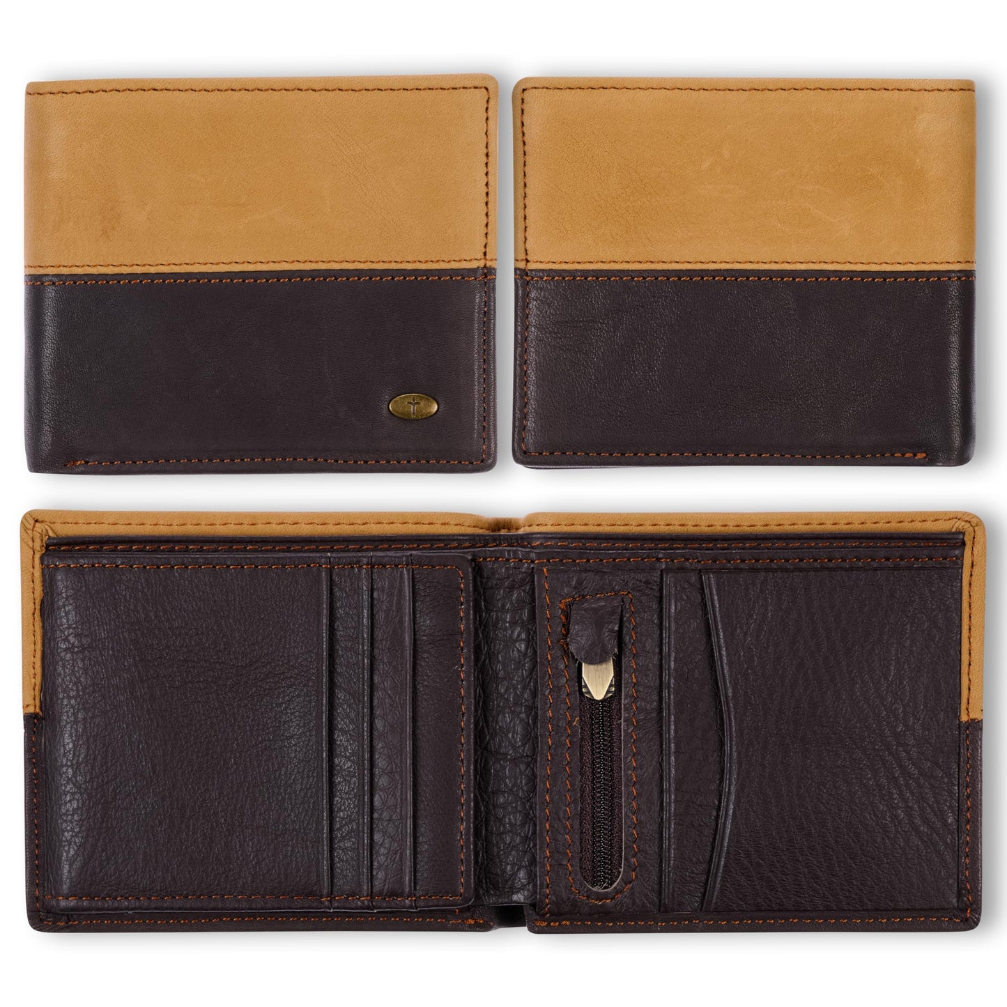 Christian Art Gifts Genuine Premium Full Grain Leather RFID Blocking Silver Engraved Cross Wallet for Men: Multi Pocket Billfold w/Removable ID Window Accessory for Credit Cards, Bills, Photos, Black