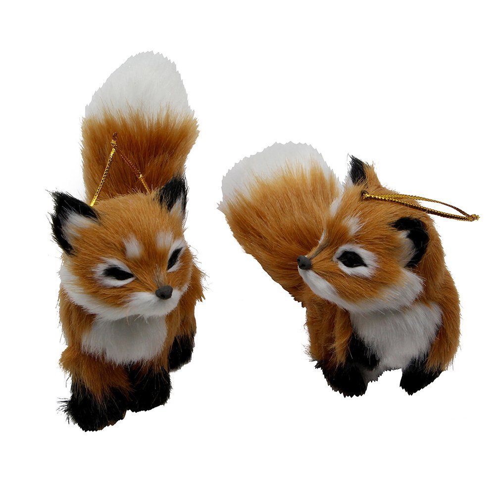 Kurt S. Adler Kurt Adler 4.5-Inch Plush Set of 2 Fox Ornaments, Brown, 2 Piece