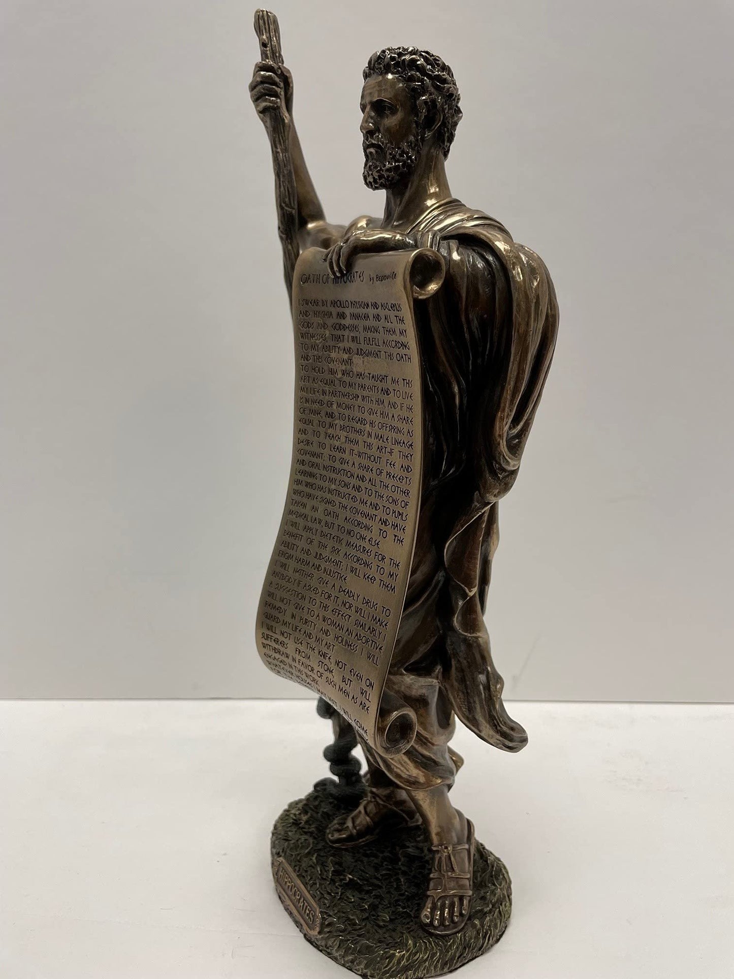 Religious Gifts Ancient Greek Figure Hippocrates of Cos with Hippocratic Oath Cold Cast Bronze Statue White