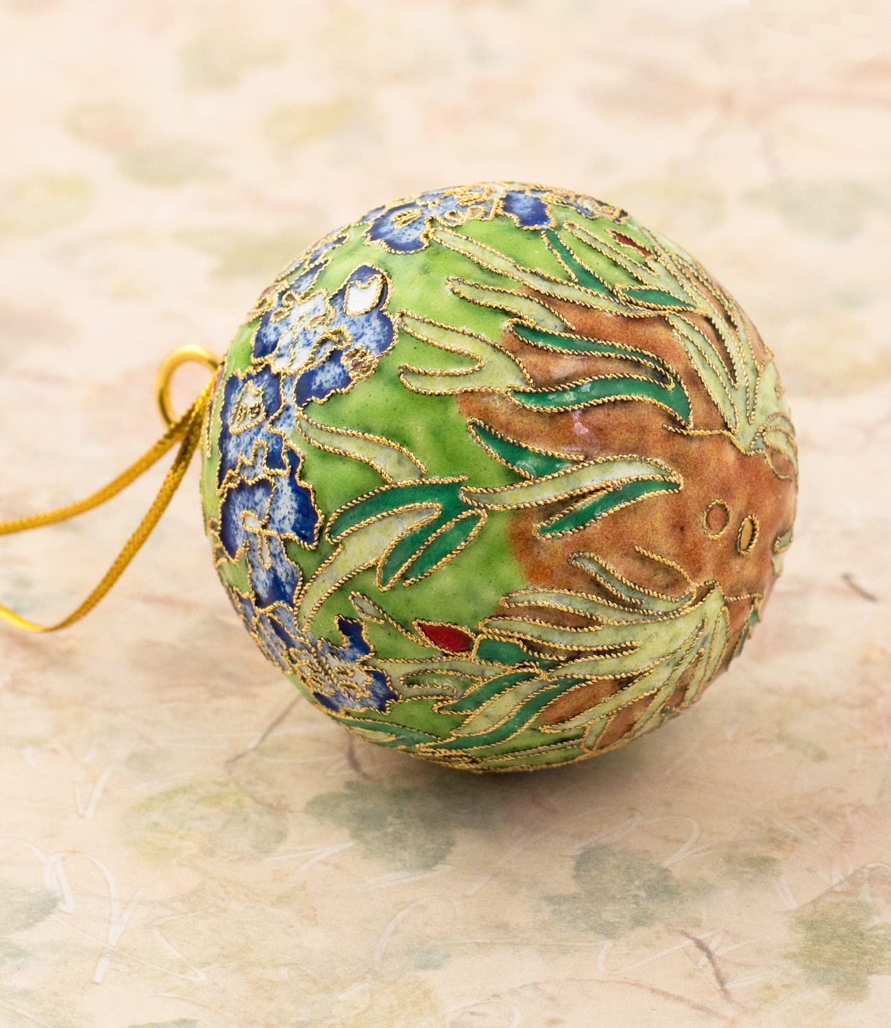 Value Arts Handmade Cloisonne Van Gogh Lime Green Irises Ball Ornament