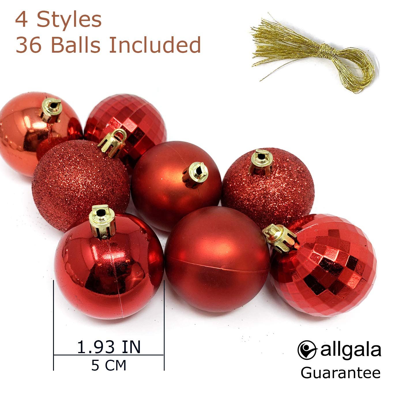 allgala 36 PK 2 Inch (5CM) Christmas Ornament Balls for Xmas Tree-4 Style-