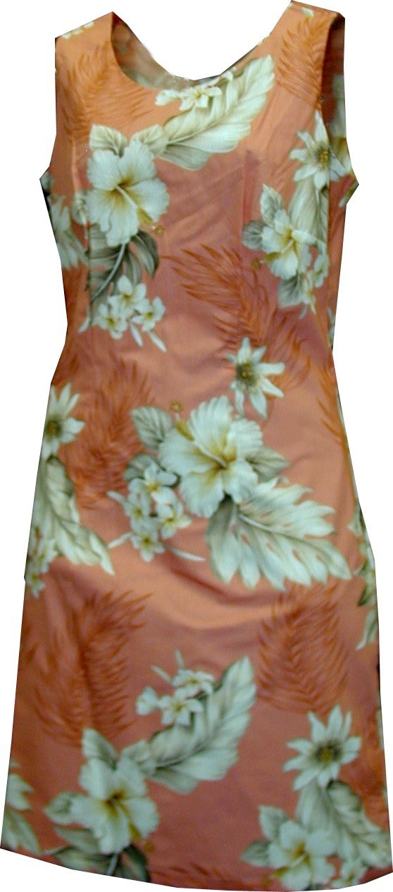 Pacific Legend Womens Plumeria Hibiscus Feather Fern Short Tank Dress