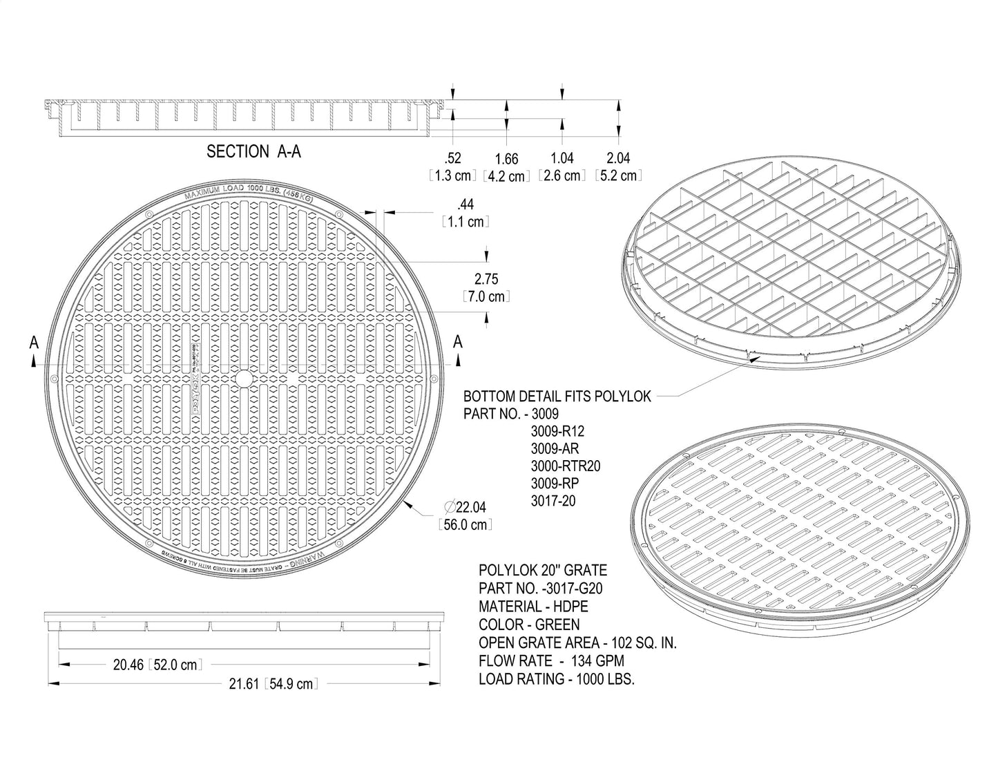 Polylok 20" Heavy Duty Riser & D-Box Grate (3017-G20)