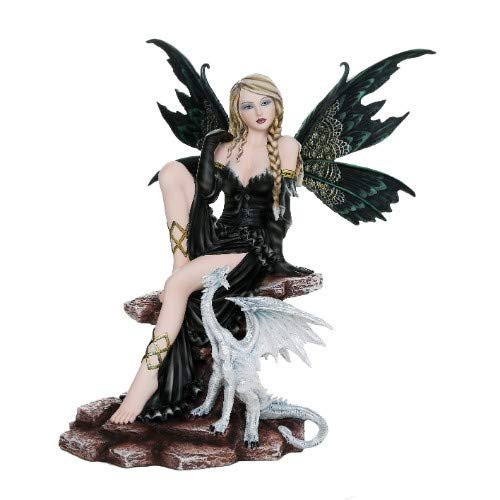 Pacific Giftware Large Fantasy Fairy with Black Dragon Figurine Fairyland Legends Decorative Statue 17.5 Inch H