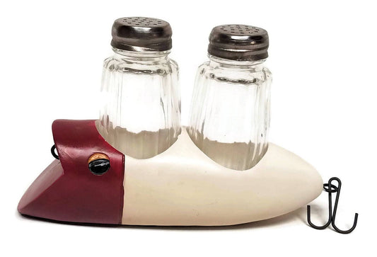 Fishing Decor Vintage Lure Salt and Pepper Shaker Set, Red, White