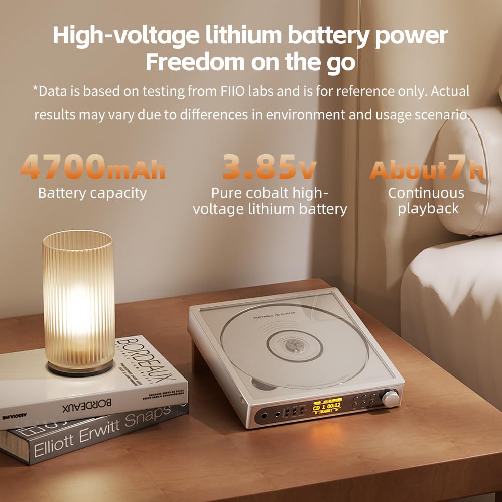 FiiO DM15 Portable Stereo CD Player with True 24Bit R2R DAC, 1150mW+1150mW High-Power Output, aptX Adaptive Bluetooth Transmitter, 24 Sound Presets, USB/CD HiFi Audio, HD Display (Silver)