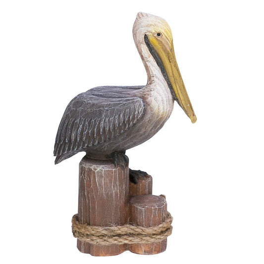 Beachcombers 6.25" Pelican On Triple Piling Wooden Decor Coastal Bird Ocean Sea Beach Home House Summer Table Counter Kitchen Figurine Decoration Brown