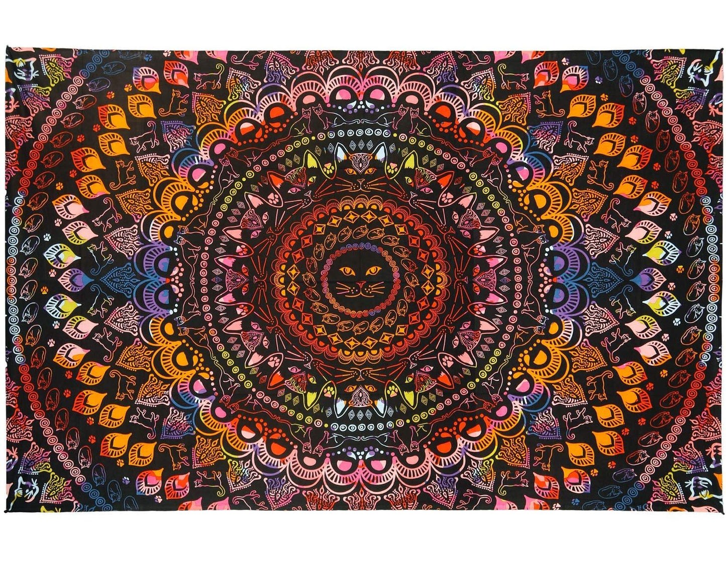 Sunshine Joy 3D Rainbow Cat Mini Tapestry Tie Dye Kitty Mandala Wall Hanging Fabric Poster 30x45 Inches