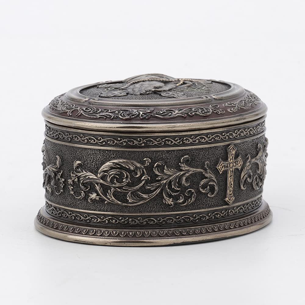 Veronese Design 2 1/2 Inch Tall Praying Hand Oval Shape Trinket Box Cold Cast Bronzed Resin Sculpture Religious Decor Figurine