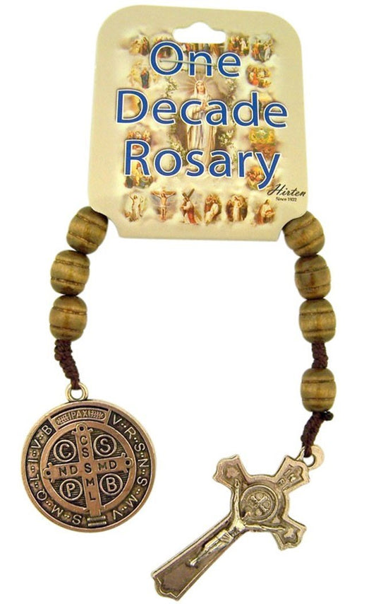 Wooden Saint Benedict One Decade Rosary, 5 1/2 Inch