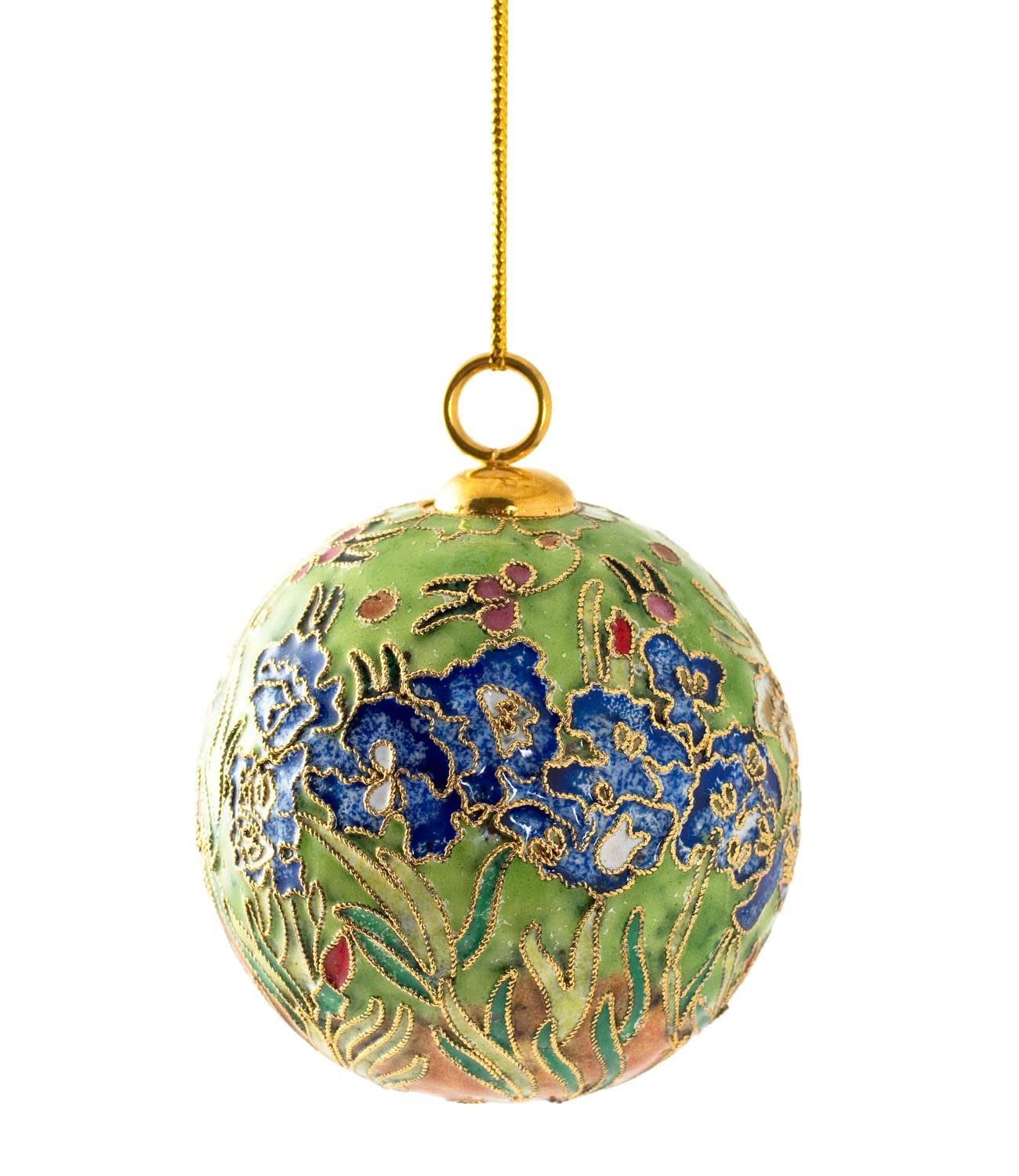 Value Arts Handmade Cloisonne Van Gogh Lime Green Irises Ball Ornament
