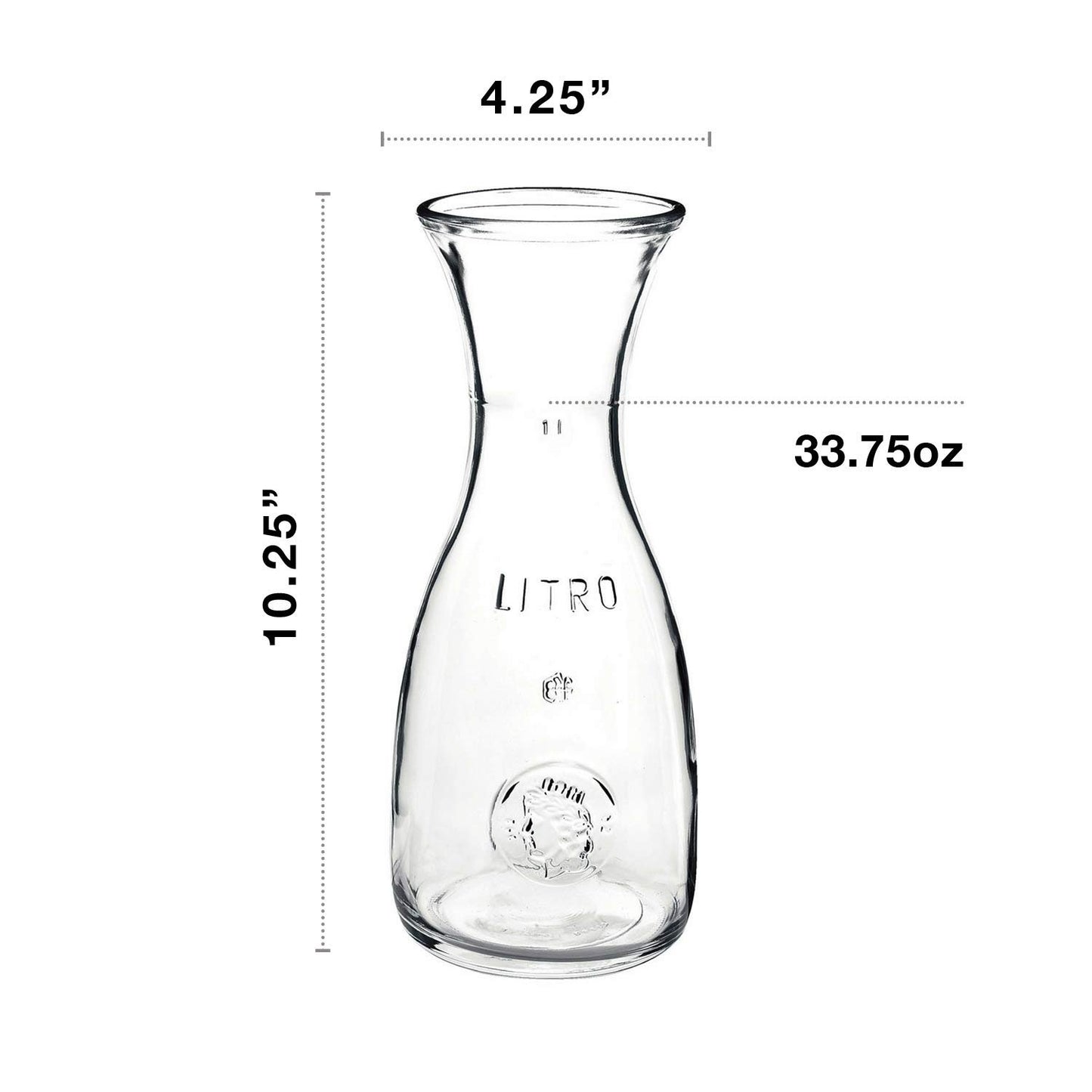 Bormioli Rocco Misura PZ Wine Carafe. Wide Mouth Clear Glass Pitcher For Water, Juice, Milk, Coffee, Iced Tea Elegant Bistro Style Decanter With Authenticity Stamp Made In Italy