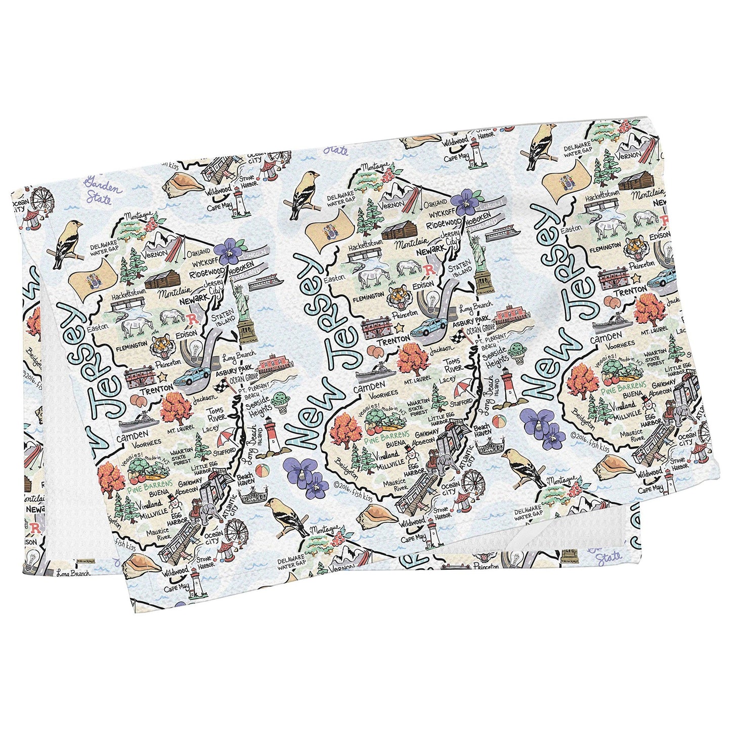 Fish Kiss 16"x24" Map Towel is 100% Microfiber Waffle Weave Help You Explore in Detail – Our Super Absorbent & Soft, Machine Washable State Map Towel is Stain & Wrinkle Resistant