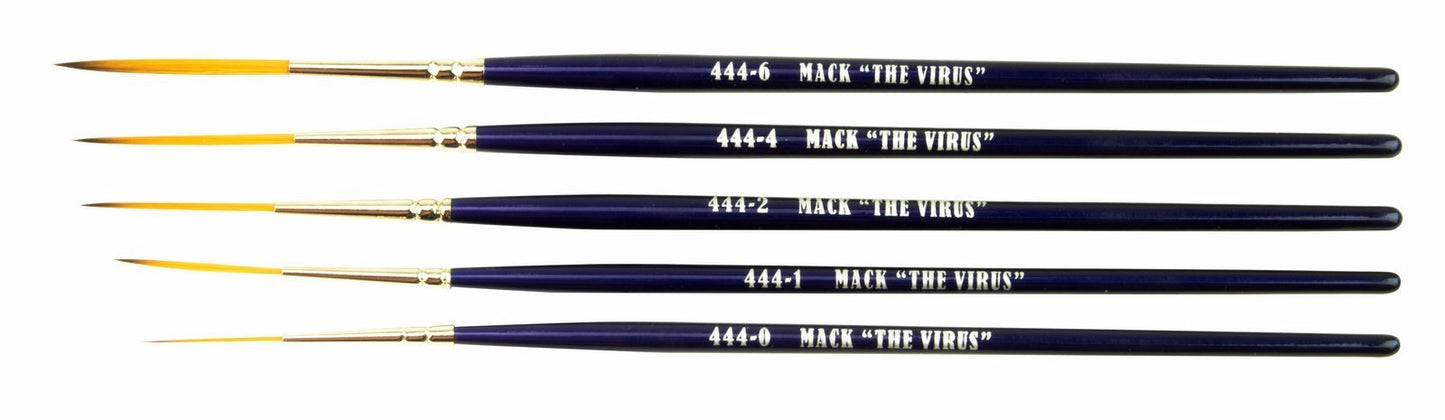 Set of 5 Size 0-6 Series 444 The Virus Scrolling Script Pinstriping Brush with Specially Blended Golden Taklon