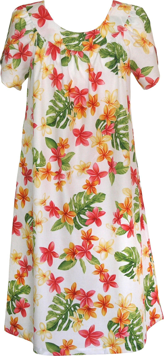 RJC Women's Yellow Plumeria Muumuu Dress, White, L