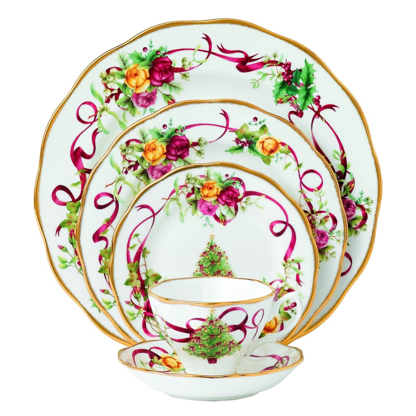 Royal Albert Old Country Roses Christmas Tree Place Setting, 5-Piece