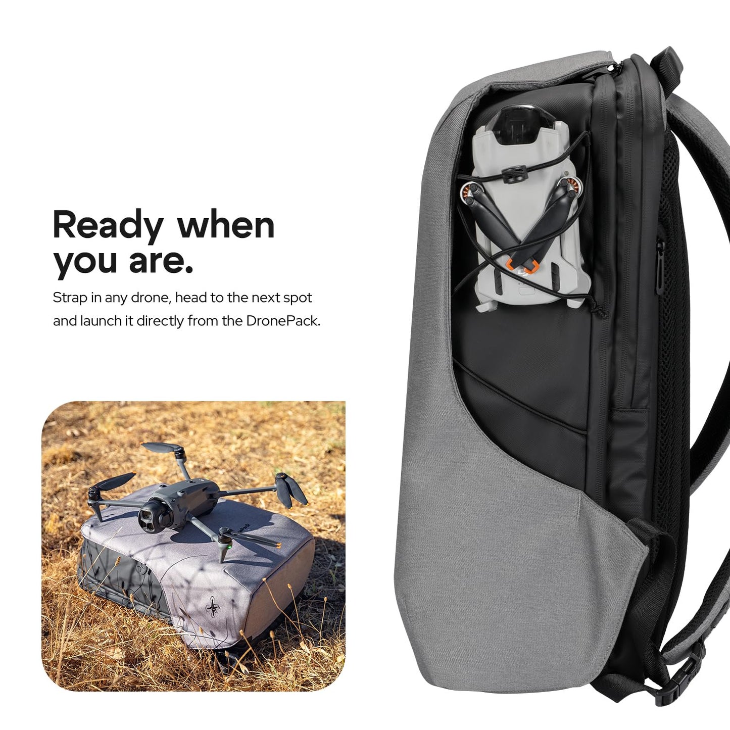 DronePack 25L customizable Travel Camera Bag with removable dividers - EARLY BIRD - Drone Backpack incl. TSA lock, fire-resistant battery pocket, laptop compartment, ergonomic straps - grey Drone Bag