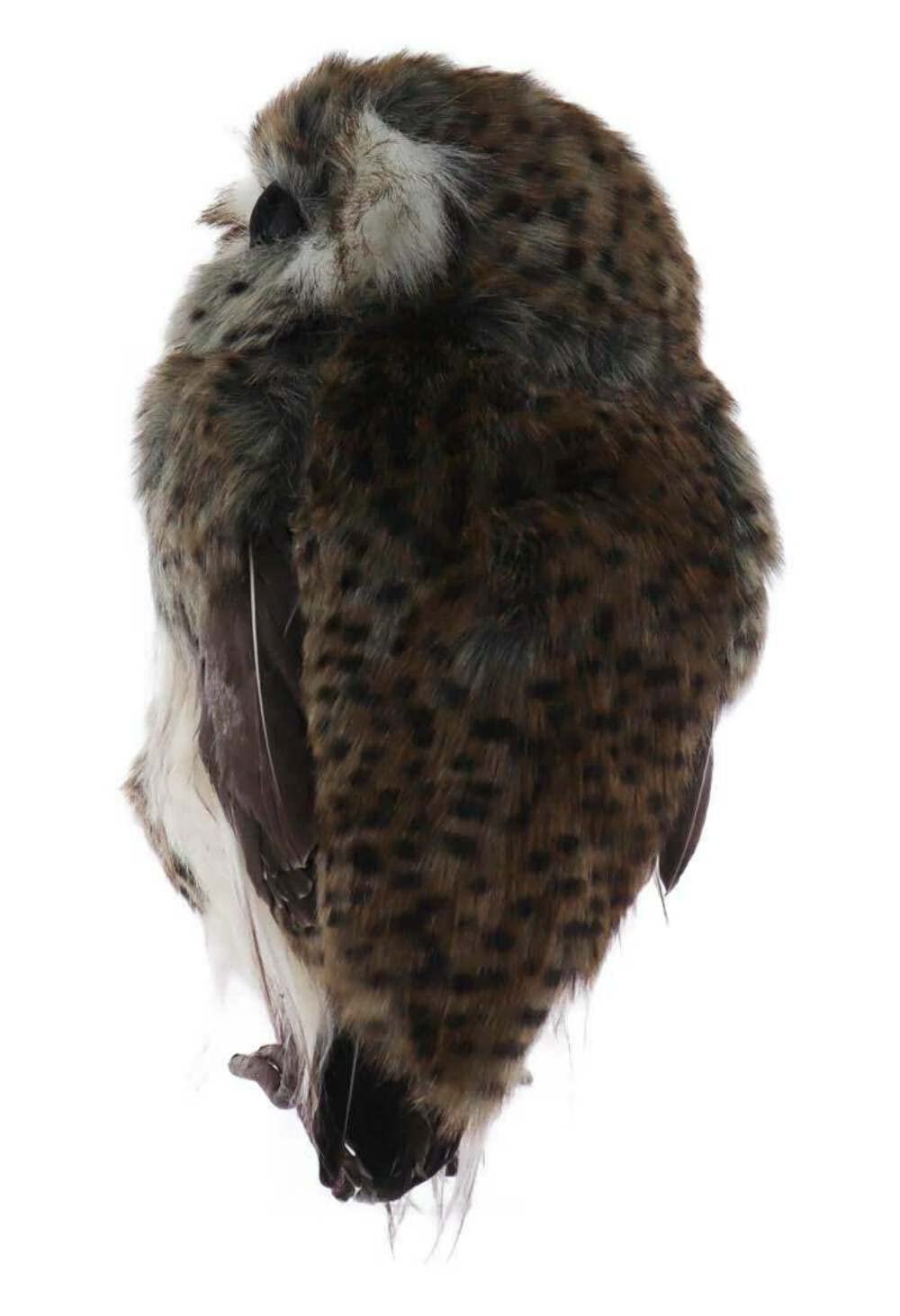 Regency Large Speckled Furry Feathered Hoot Owl and Baby Owl Figurine 11 1/2 inches