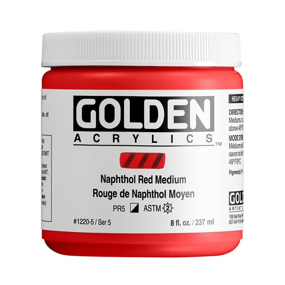 Heavy Body Acrylics by GOLDEN, Naphthol Red Medium, 8 fl. oz. Jar, Professional Acrylic Paint, Semi-Opaque