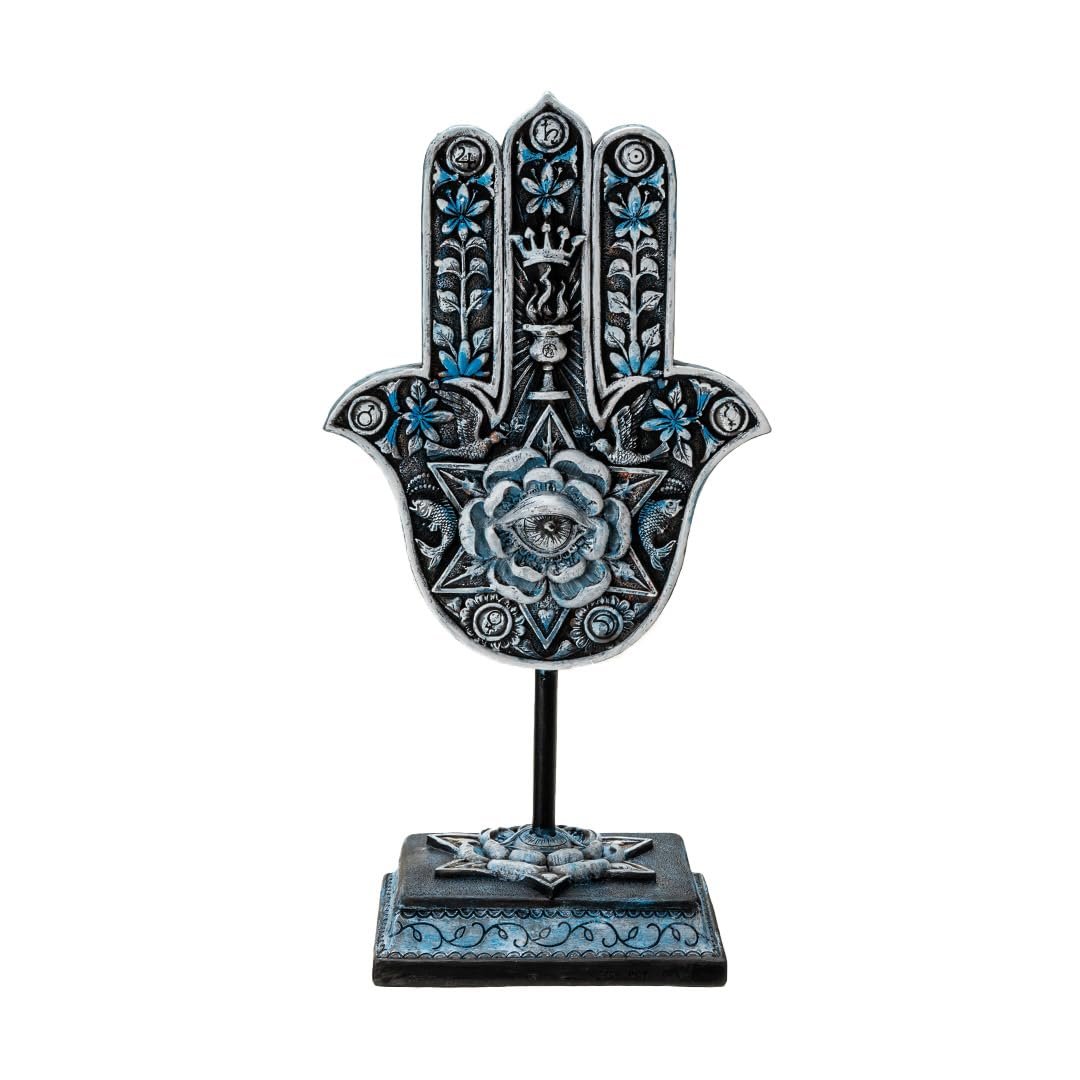 Pacific Giftware Hamsa Hand Statue Mystical Protection Symbol with Floral and Celestial Accents Ideal for Spiritual Home Decor Indoor Living Room Decor