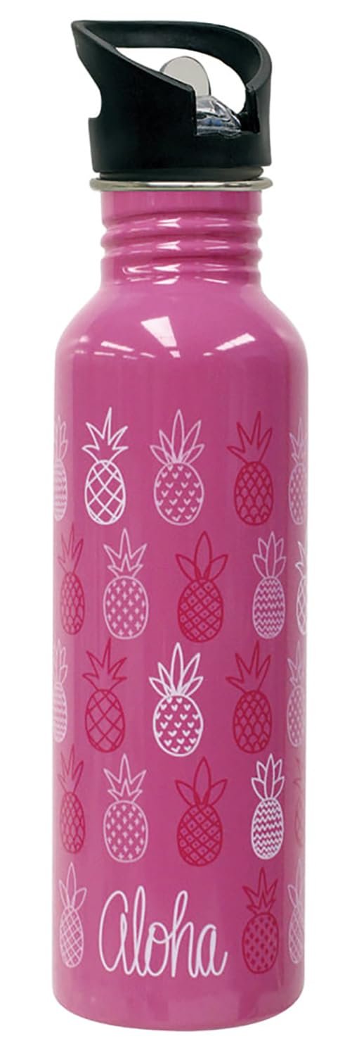Hawaiian Stainless Steel Water Bottle Pineapple Sunday Pink