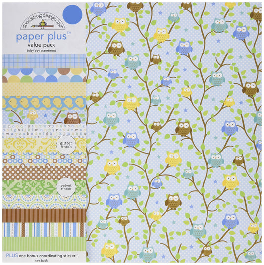 Doodlebug 5183 Paper Plus Value Supplies (12 Pack), 12" x 12", Baby Boy, Multicolor